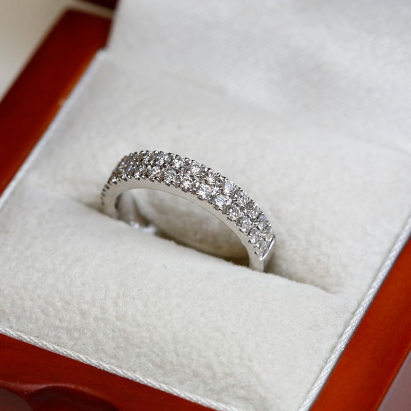 4mm Double Row Micro Setting Diamond Wedding Ring in a Box