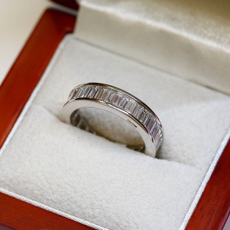 5mm Baguette Cut Channel Setting Full Diamond Eternity Ring in a Box