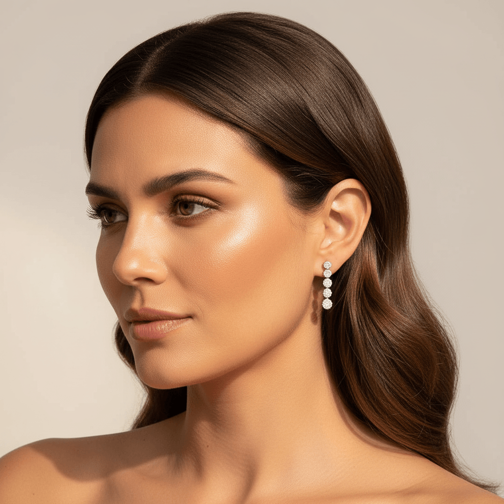 5 Round Shape Pave Diamond Drop Earring - alternate view