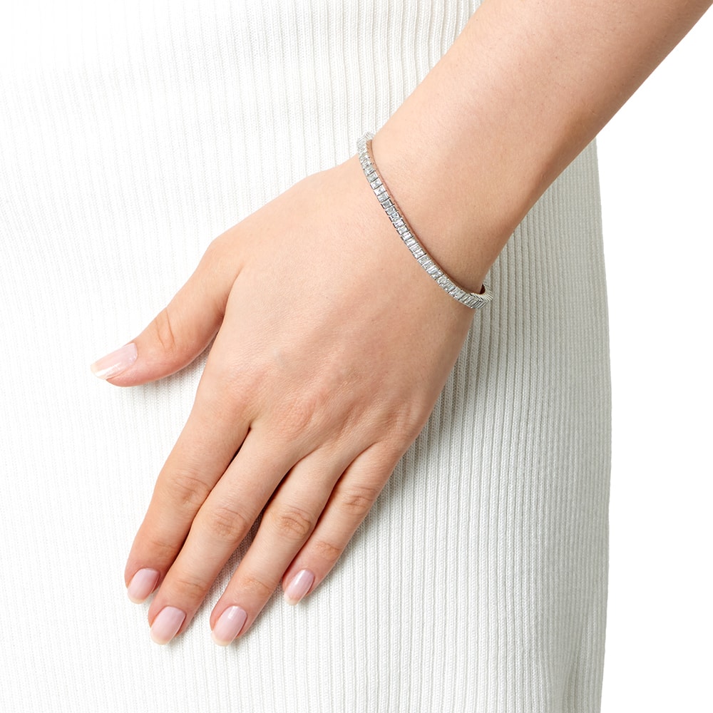 7 Carat Baguette Cut Diamond Tennis Bracelet on a Wrist
