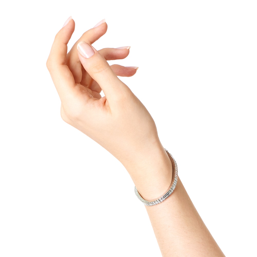7 Carat Baguette Cut Diamond Tennis Bracelet on a Wrist 2