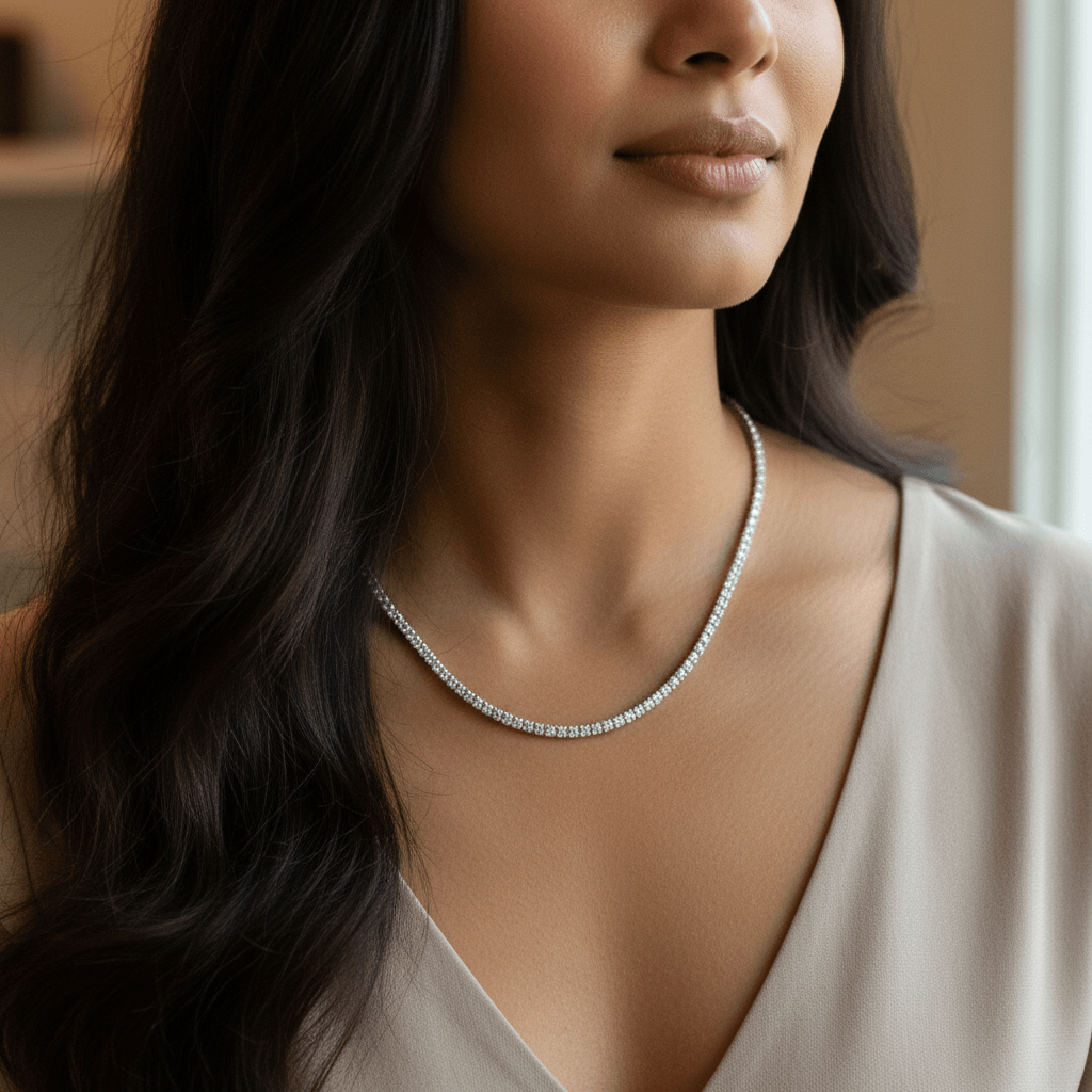 8ct_Lab_Grown_Diamond_Tennis_Necklace_On_Model