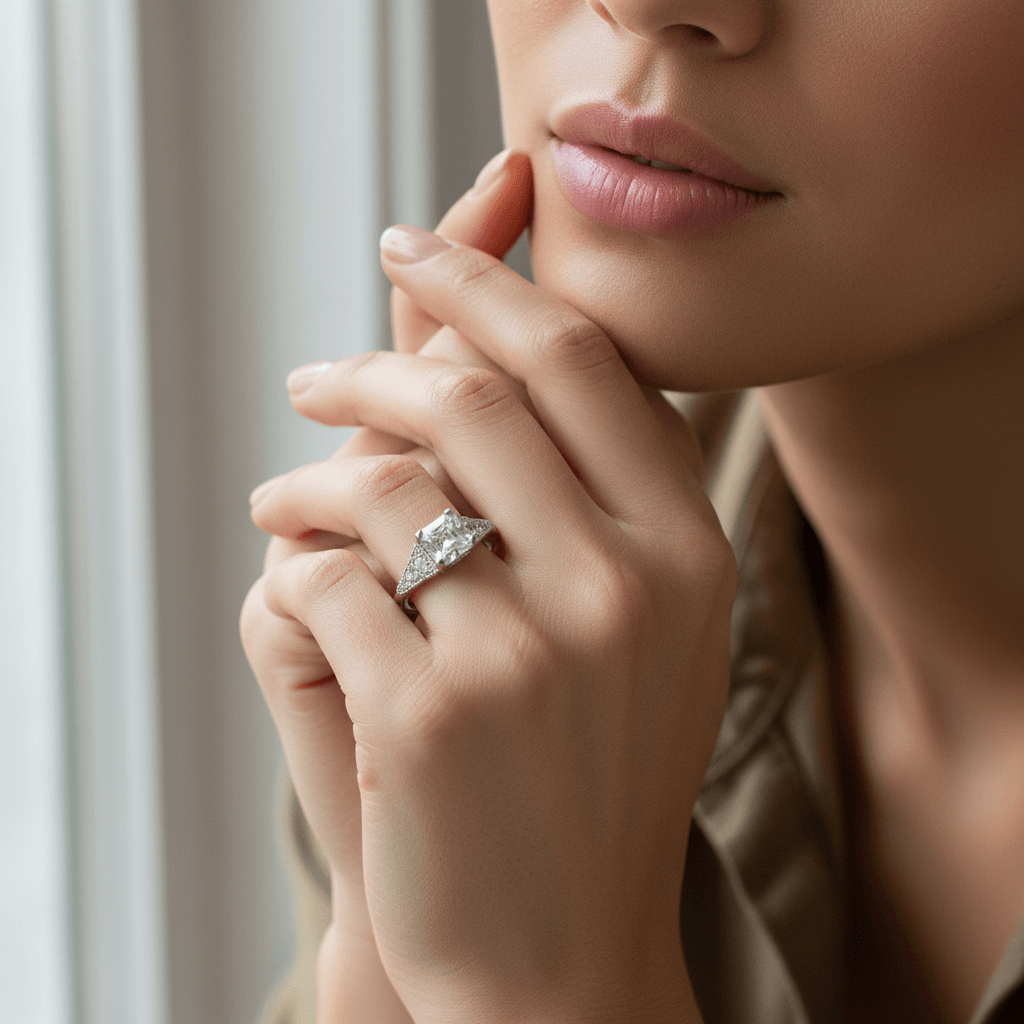 Art Deco Asscher Shape Diamond Engagement Ring - alternate view