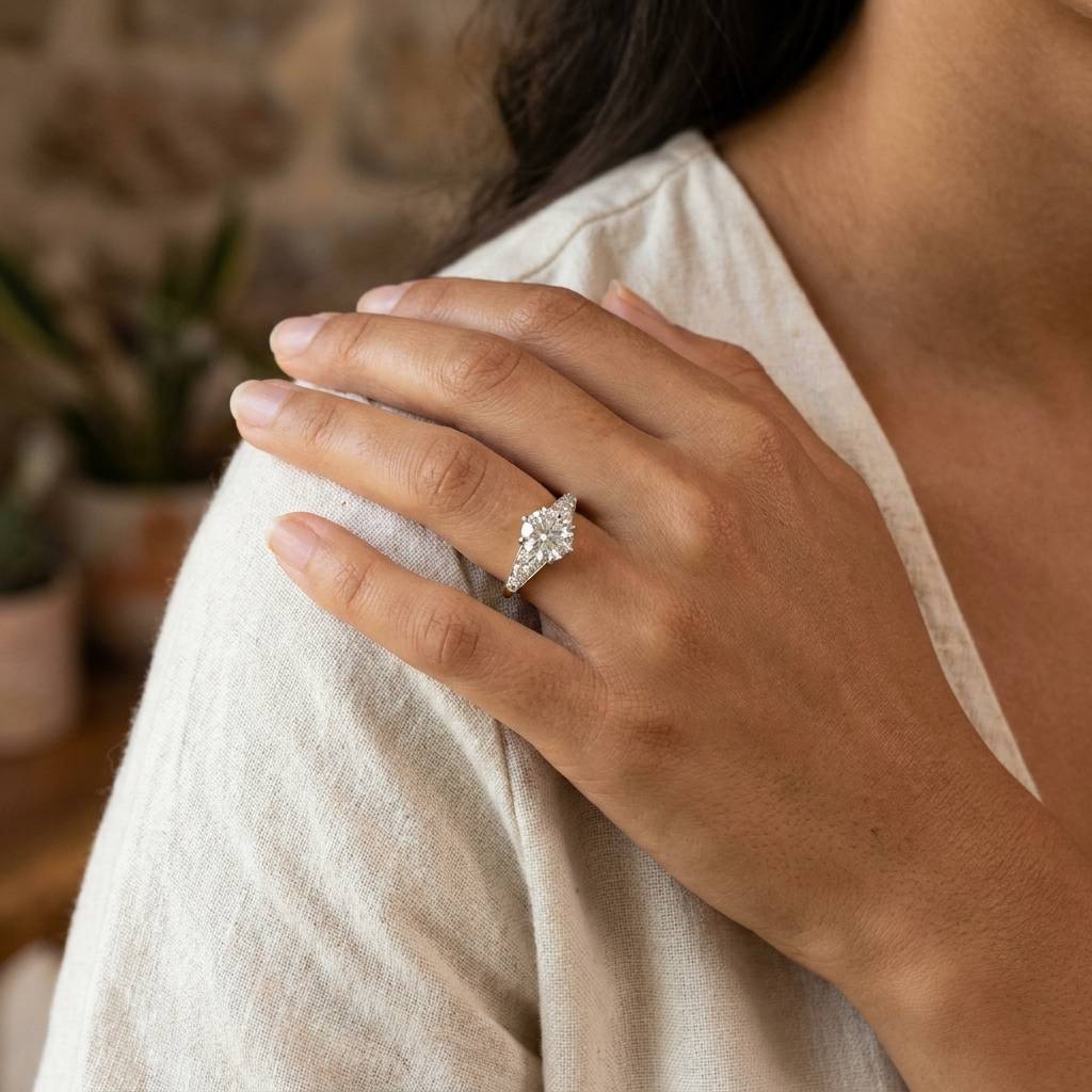 Art Deco Lab Grown Round Shape Diamond Engagement Ring view 8
