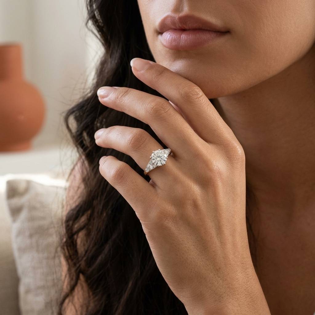Art_Deco_Lab_Grown_Round_Shape_Diamond_Engagement_Ring_On_Model