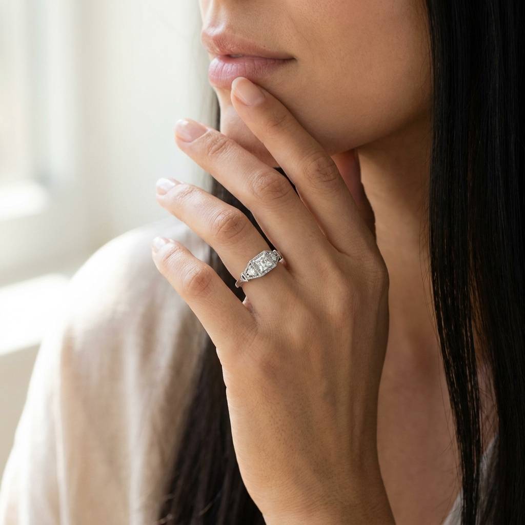 Art_Deco_Princess_Shape_Lab_Grown_Diamond_Engagement_Ring_On_Model