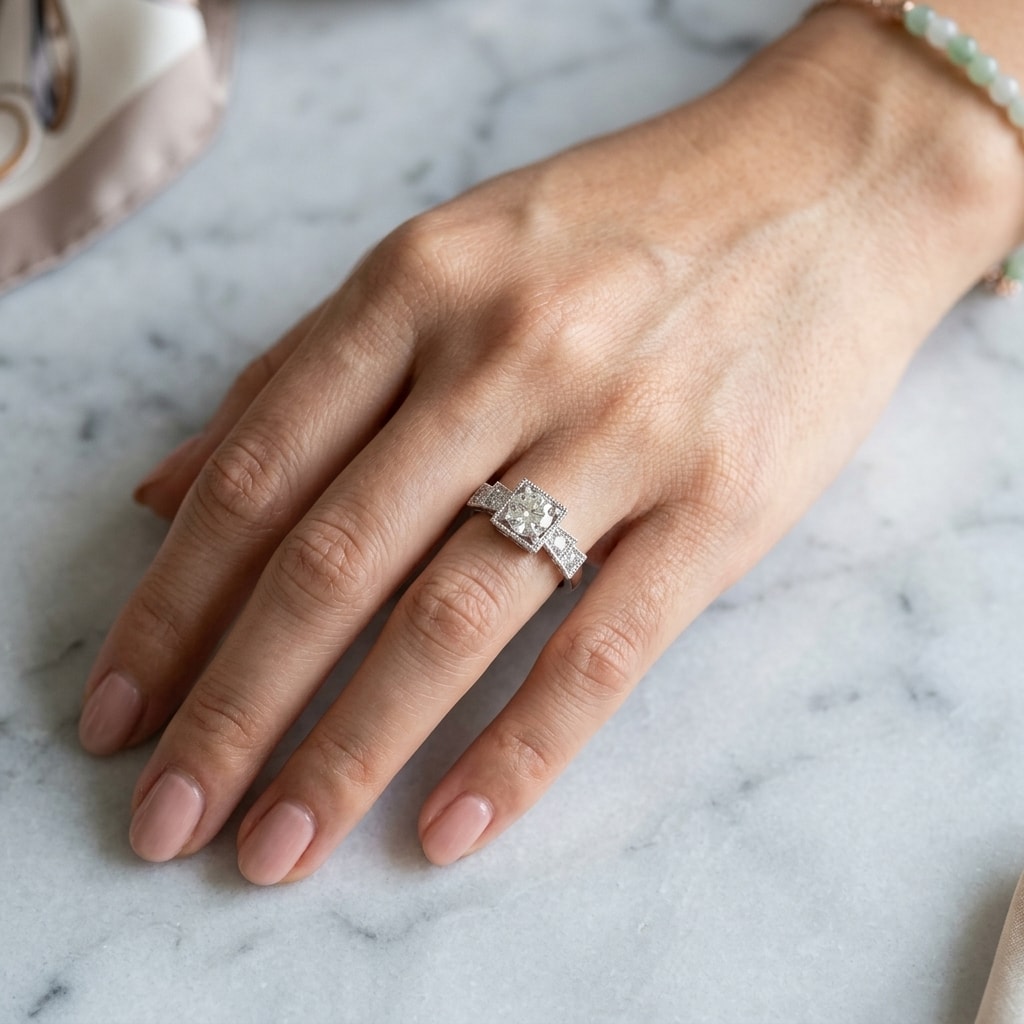 Art_Deco_Round_Cut_Frame_Diamond_Engagement_Ring_On_Hand