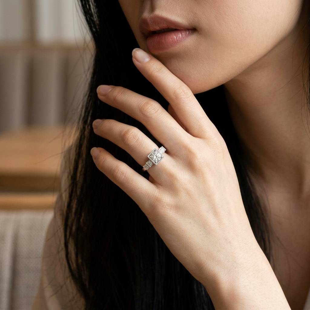 Art_Deco_Round_Cut_Frame_Lab_Grown_Diamond_Engagement_Ring_On_Model