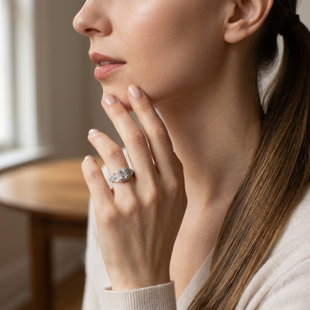 Asscher_Cut_Art_Deco_Lab_Grown_Diamond_Engagement_Ring_On_Model