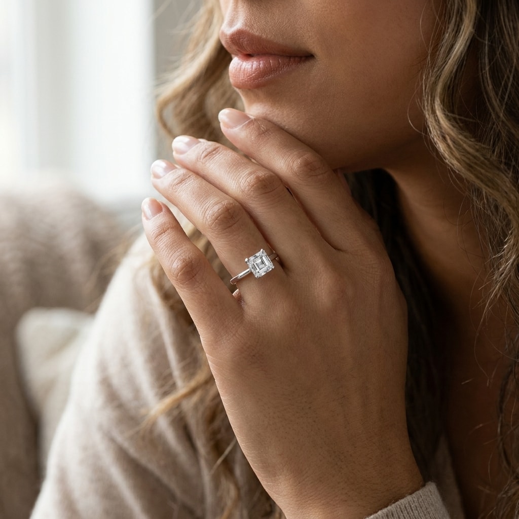 Asscher Shape Solitaire Diamond Engagement Ring - alternate view