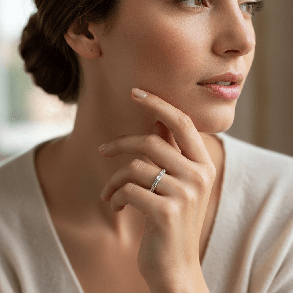 Baguette Cut Half Band Diamond Wedding Ring - alternate view