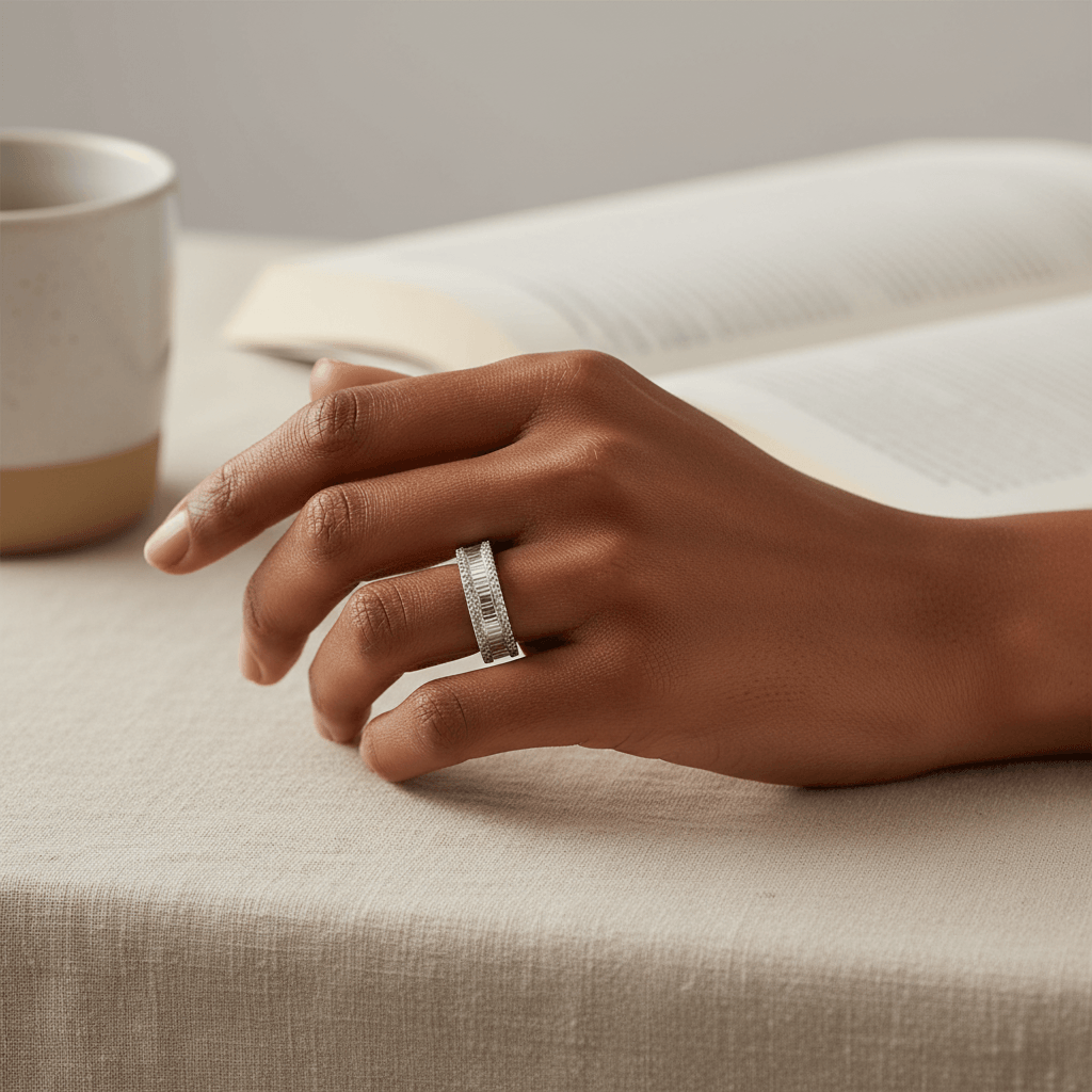 Baguette_Pave_Diamond_Channel_Wedding_Band_On_Hand