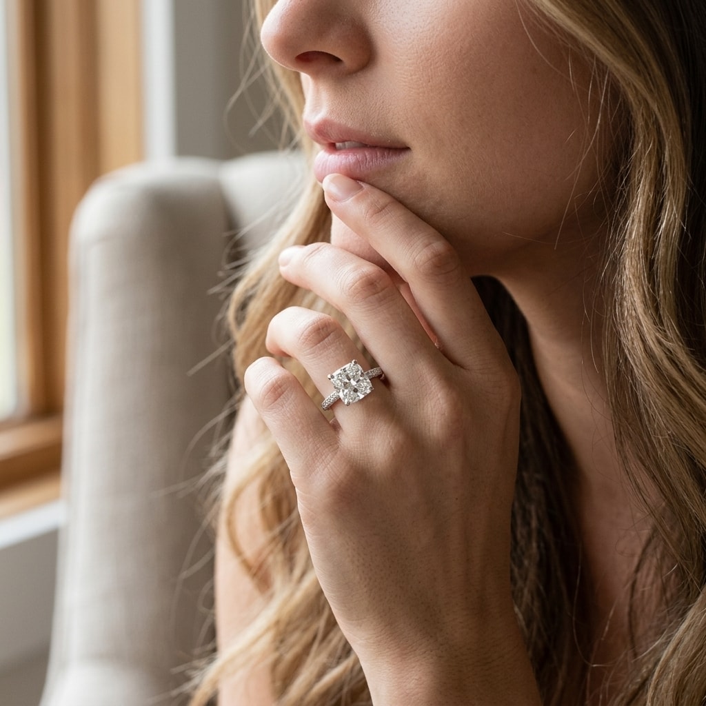 Bespoke_Cushion_Lab_Grown_Diamond_Engagement_Ring_On_Model
