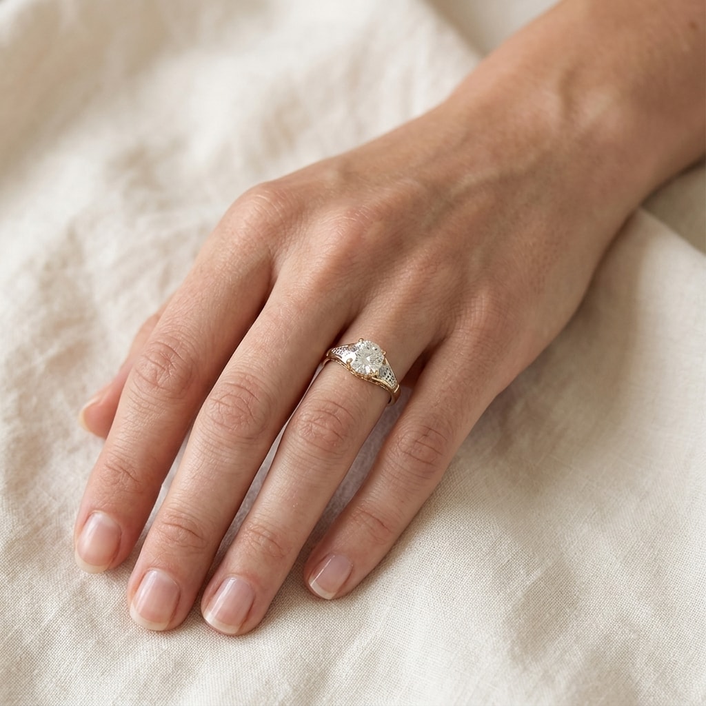Bespoke_Vintage_Diamond_Engagement_Ring_On_Hand