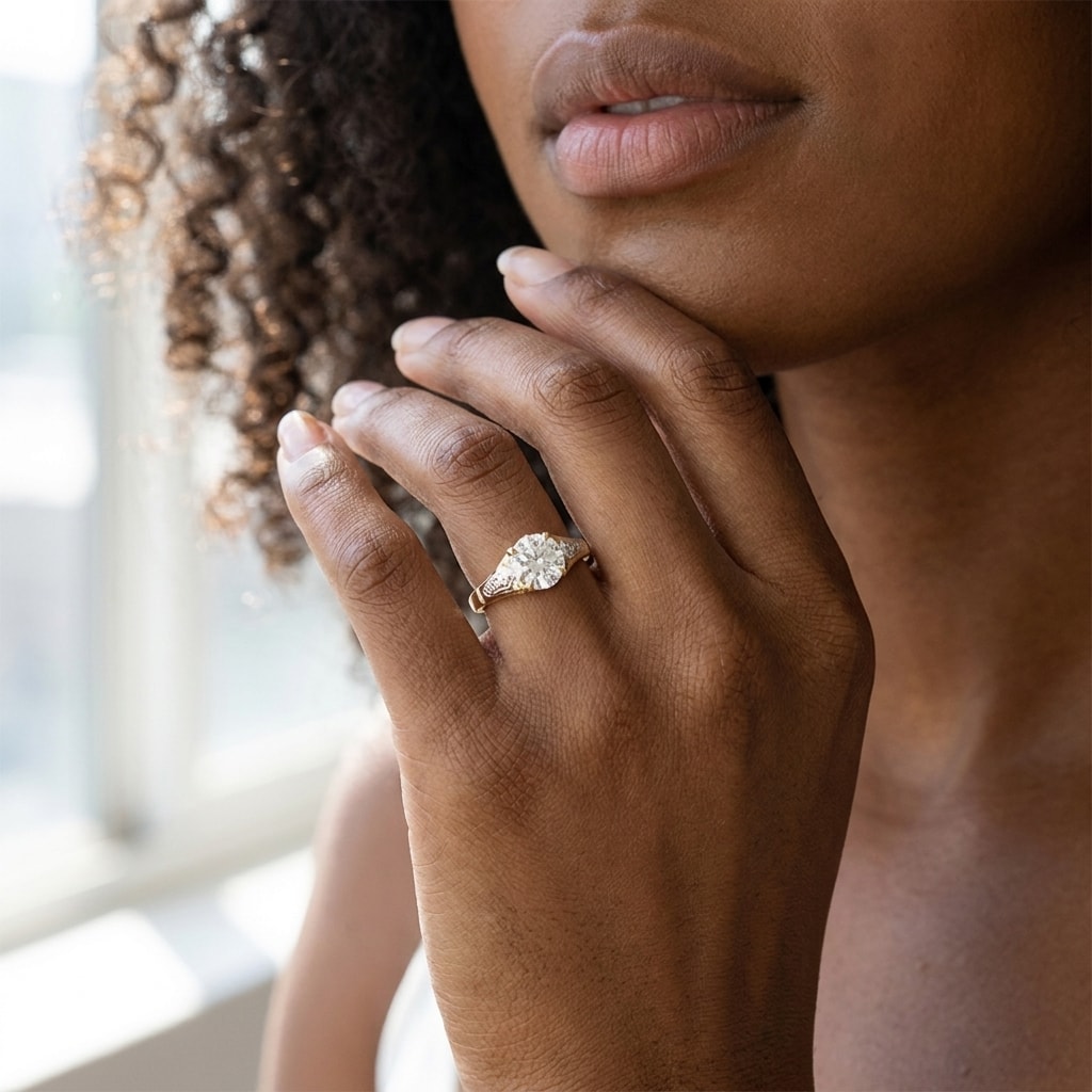 Bespoke_Vintage_Lab_Grown_Diamond_Engagement_Ring_On_Model