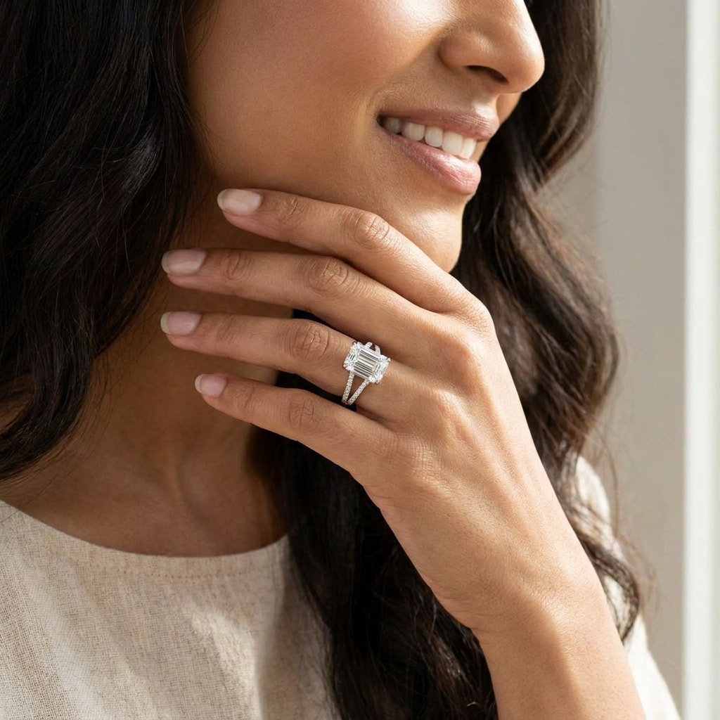 Beyonce Emerald Pave Split Shank Diamond Engagement Ring - alternate view