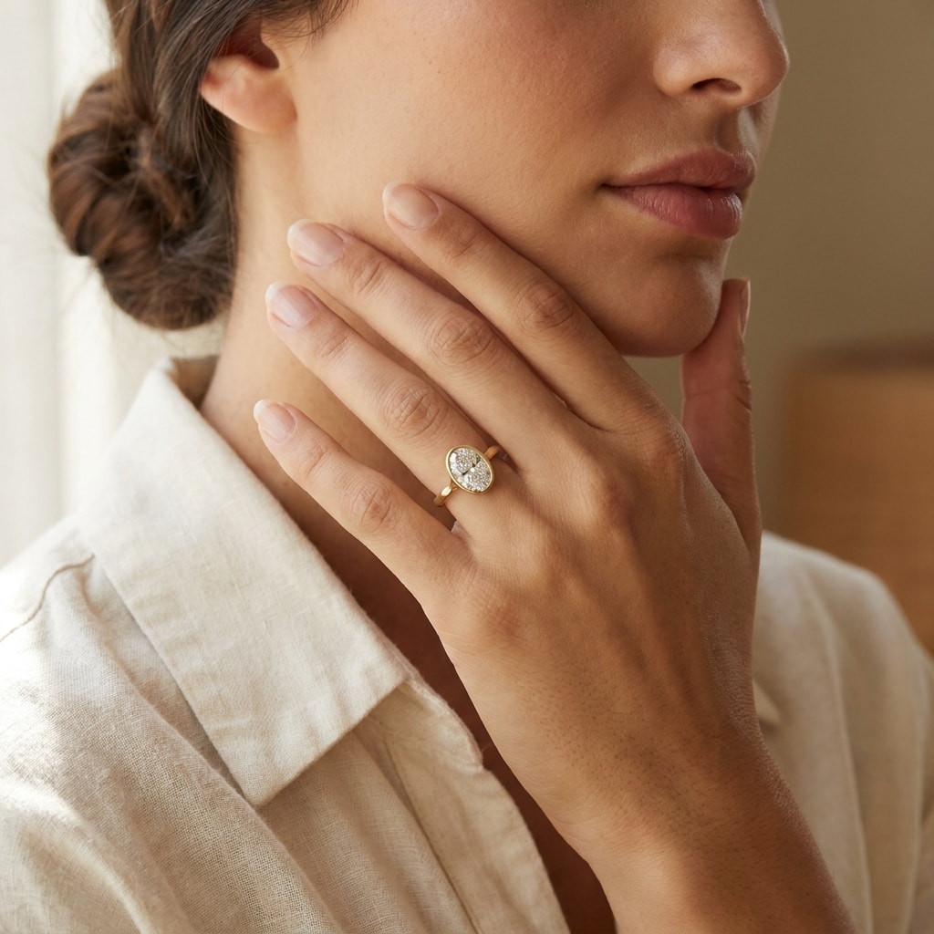 Bezel Oval Shape Contemporary Diamond Engagement Ring - alternate view