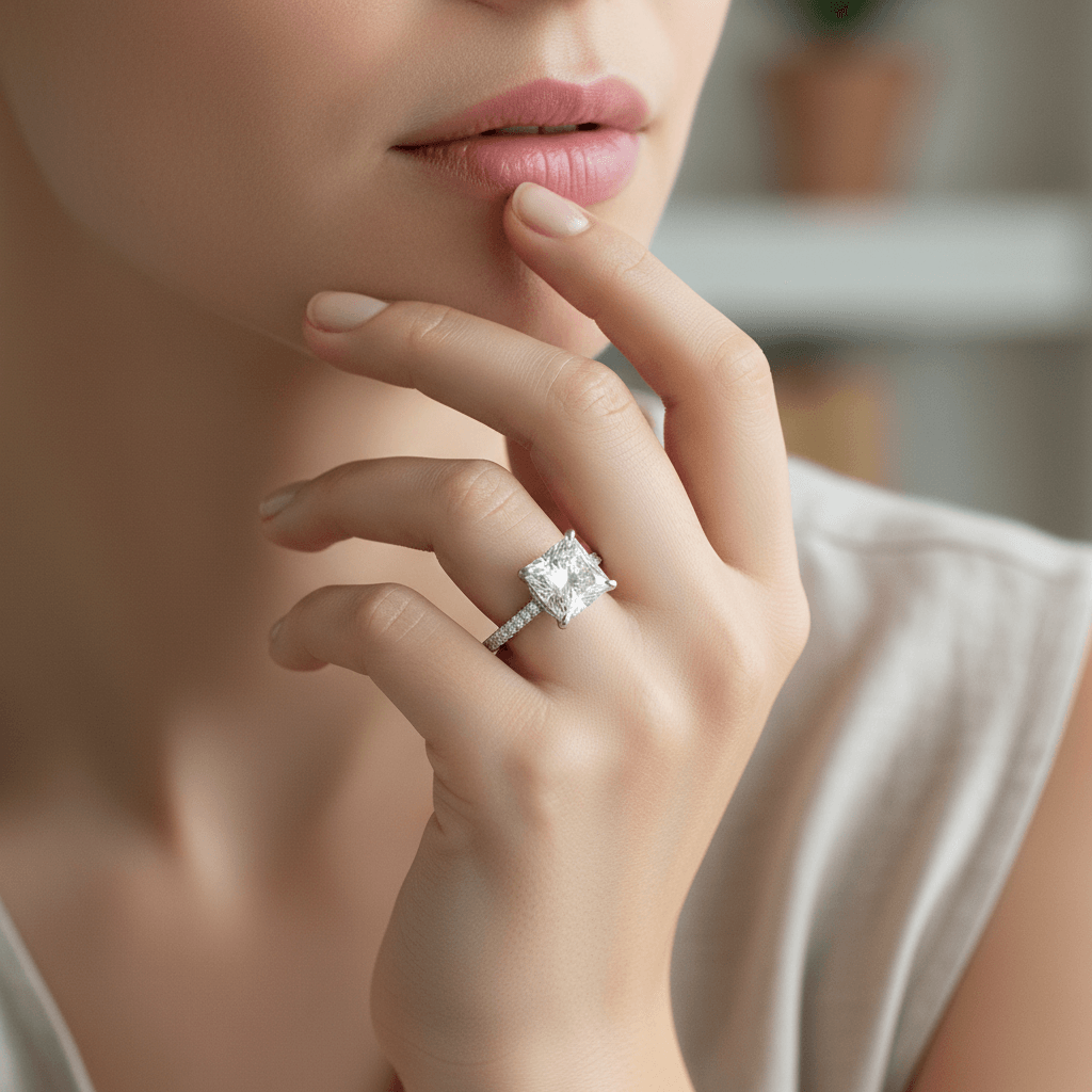 Big Princess Shape Under Halo Diamond Engagement Ring - alternate view