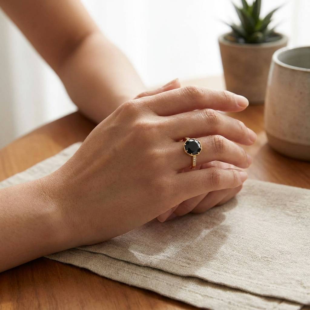 Black_Diamond_Vintage_Engagement_Ring_On_Hand