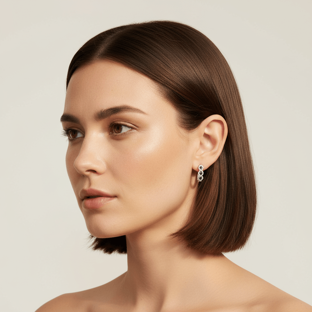 Blue_Sapphire_Wave_Set_Diamond_Hoop_Earring_On_Model_2