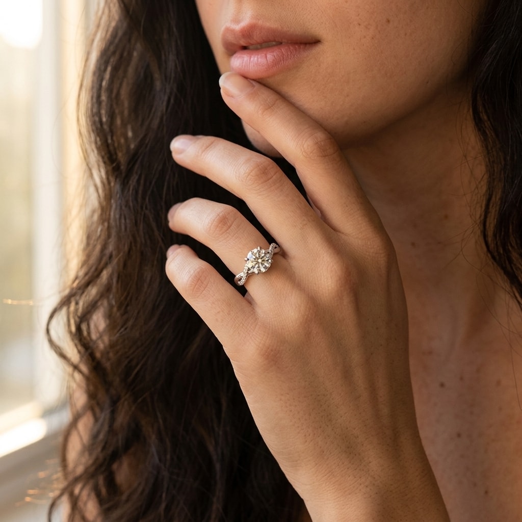 Braided Round Brilliant Diamond Engagement Ring - alternate view