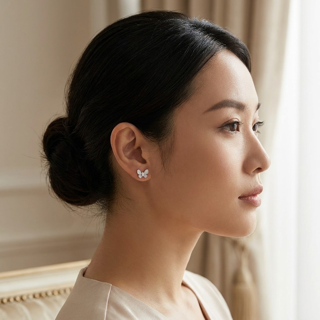 Butterfly_Shape_Diamond_Earrings_Studs_On_Model_2