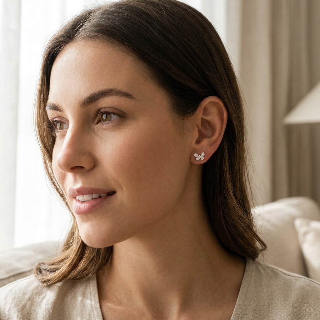 Butterfly_Shape_Diamond_Earrings_Studs_On_Model