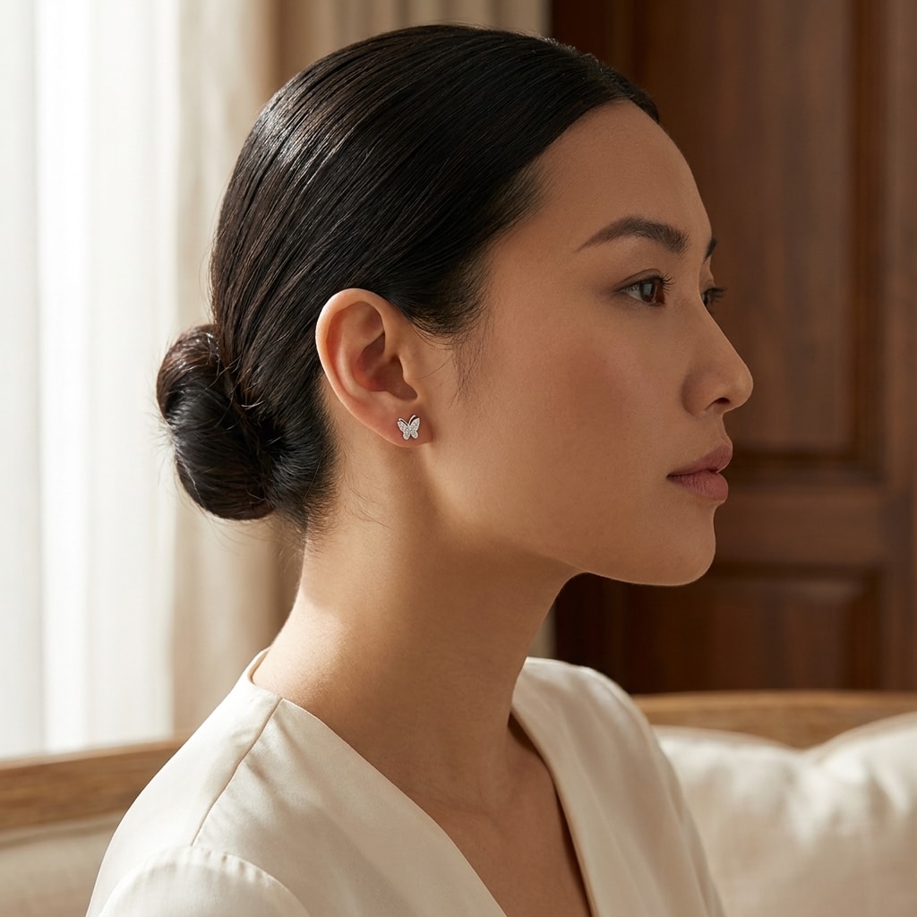 Butterfly_Shape_Pave_Diamond_Earrings_Studs_On_Model_2