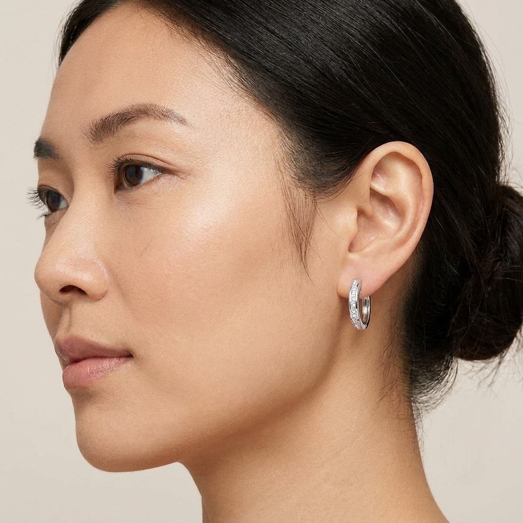 Channel_Set_Princess_Cuts_Hoops_Diamond_Earrings_On_Model_2