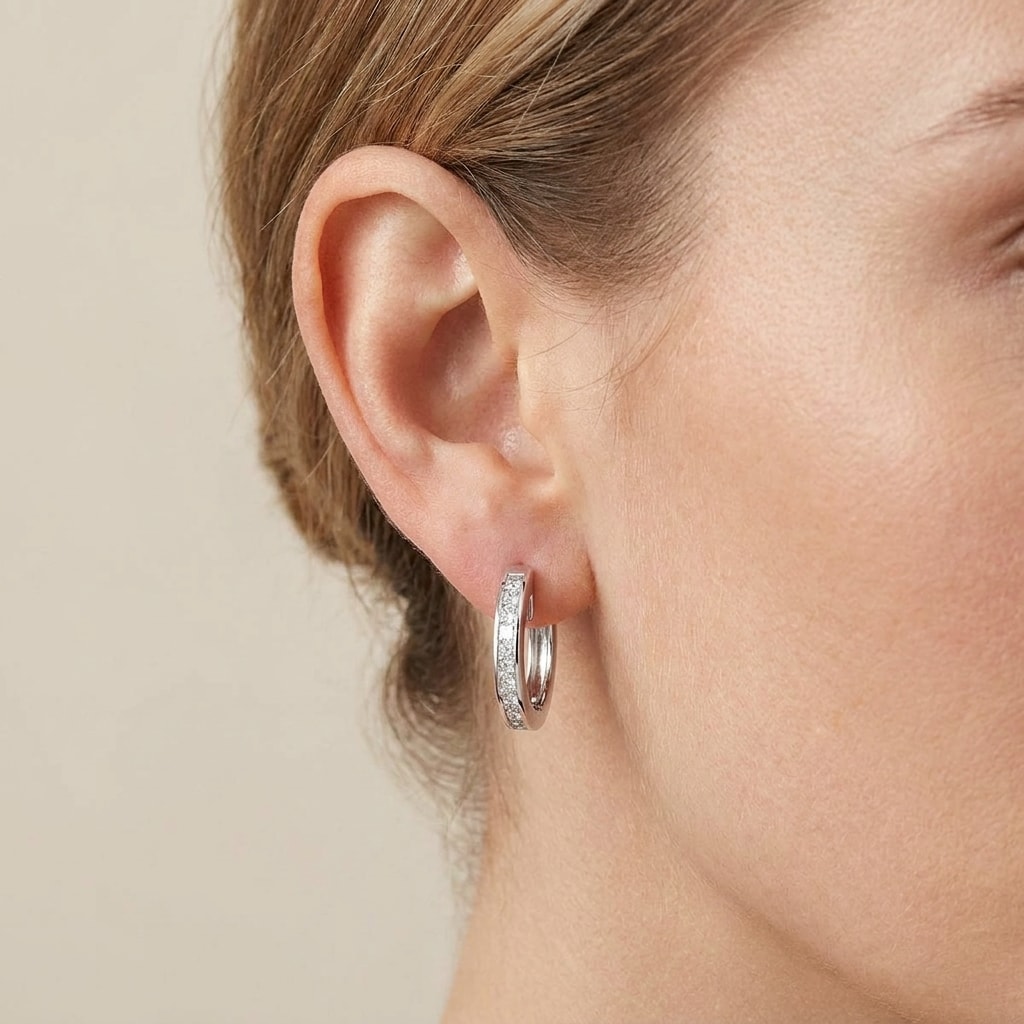 Channel Set Princess Cuts Hoops Diamond Earrings - alternate view