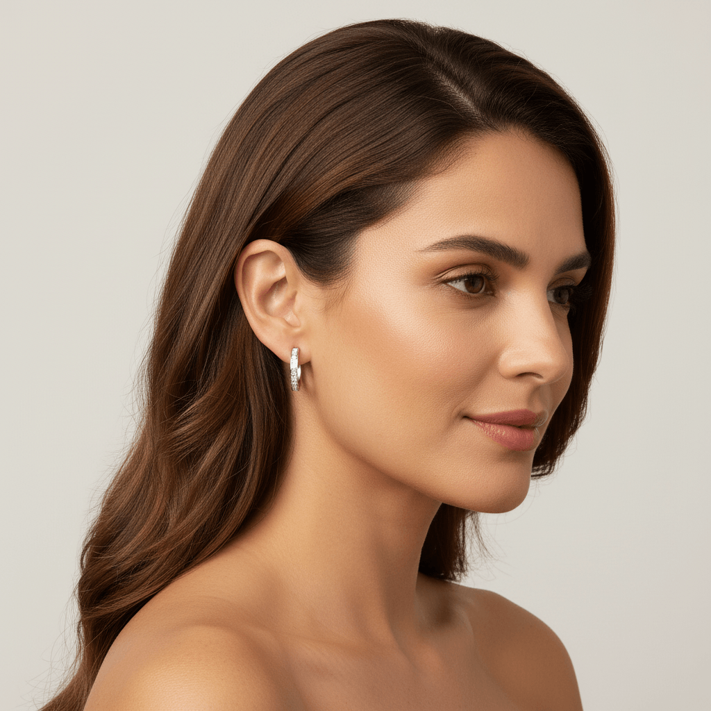 Channel_Set_Round_Cut_Diamond_Hoop_Earrings_On_Model_2