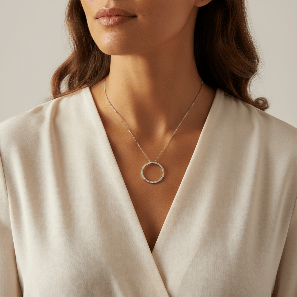Circle_1ct_Grain_Set_Round_Diamond_Necklace_On_Model_2
