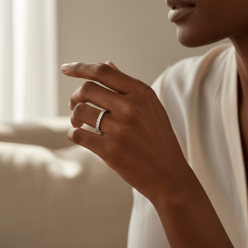 Classic_25mm_Micro_Set_Diamond_Wedding_Ring_On_Hand