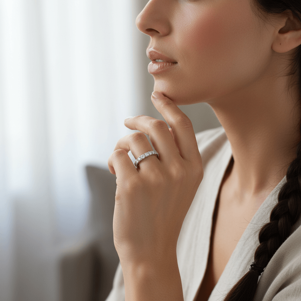 Classic_27mm_Micro_Setting_Half_Band_Diamond_Wedding_Ring_On_Model