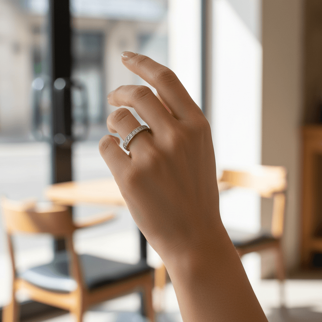 Classic_3mm_Pave_Setting_Half_Band_Diamond_Wedding_Ring_On_Hand