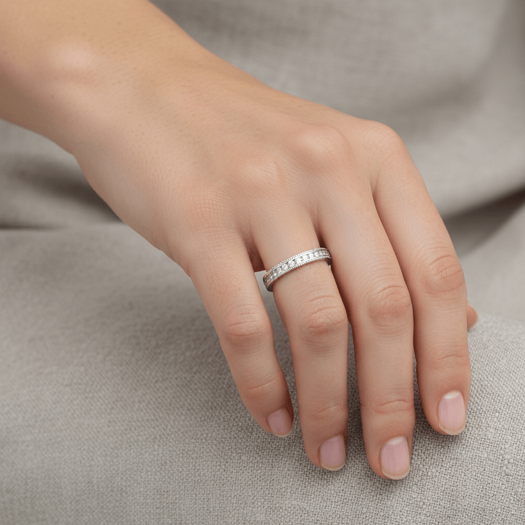 Classic_Mille_Grain_Set_22mm_Ring_Half_Band_Diamond_Wedding_Ring_On_Hand