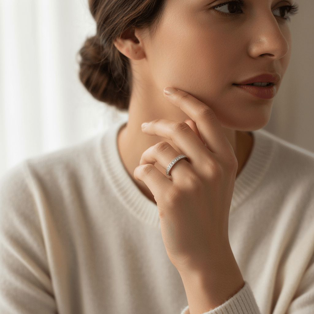 Classic_Mille_Grain_Set_3mm_Ring_Half_Band_Diamond_Wedding_Ring_On_Model