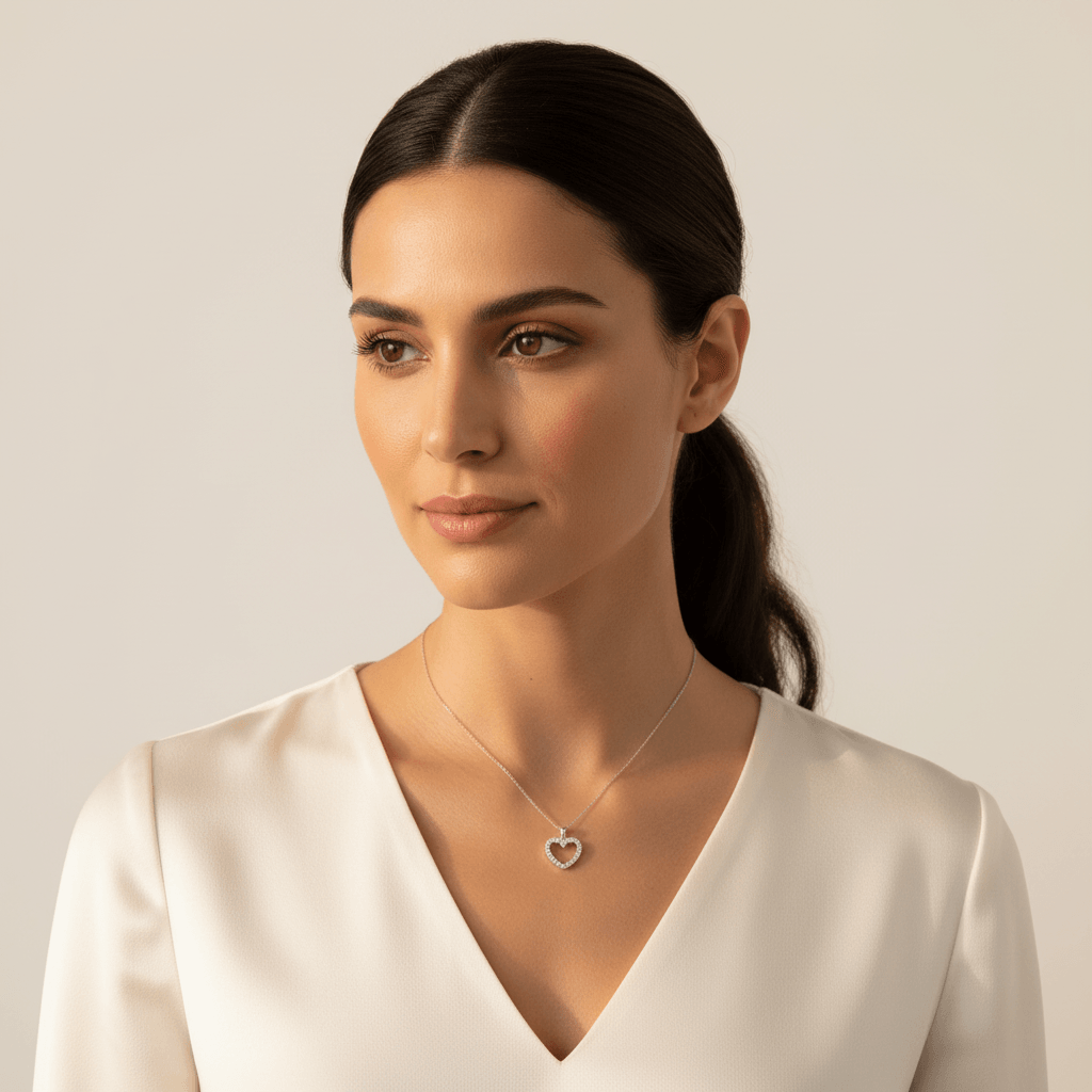 Classic_Round_Micro_Set_Diamond_Heart_Pendant_On_Model