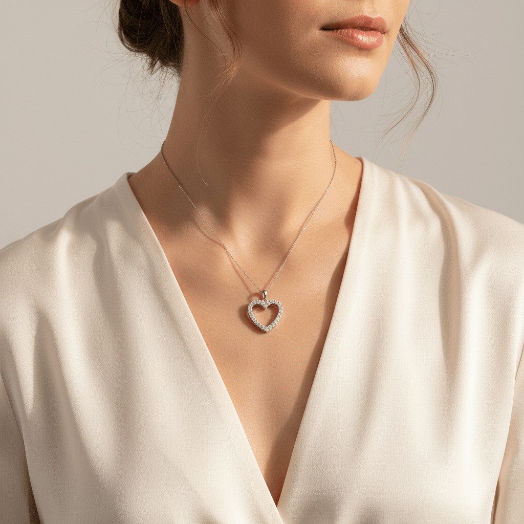 Classic_Round_Micro_Set_Diamond_Heart_Pendant_On_Model_2