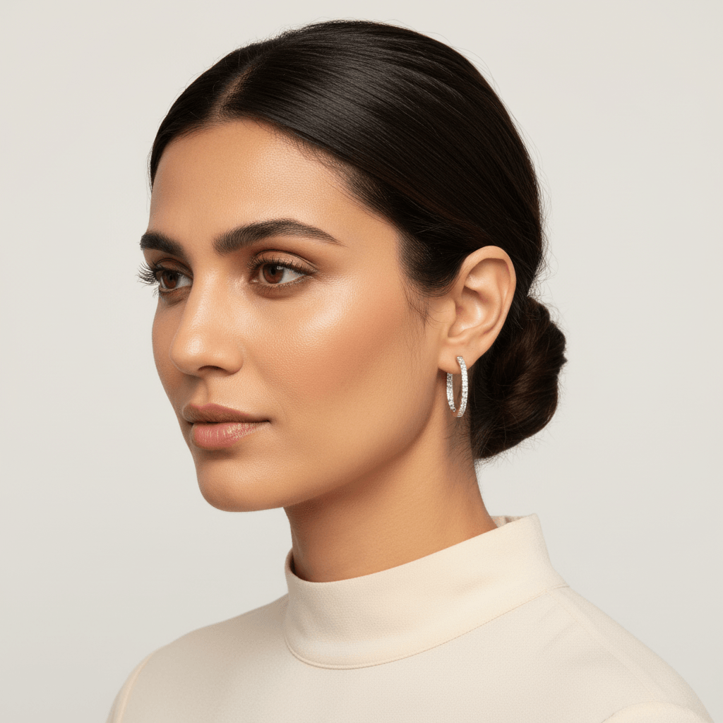 Claw Set In And Out Diamond Hoops Earrings - alternate view
