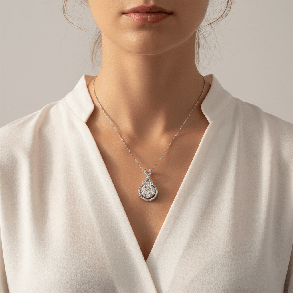 Cross_Over_Halo_Pave_Diamond_Pendant_On_Model_2