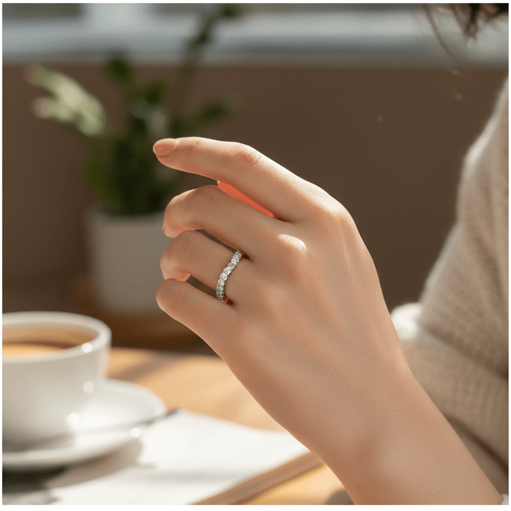 Curved_Micro_Set_Diamond_Wedding_Ring_On_Hand