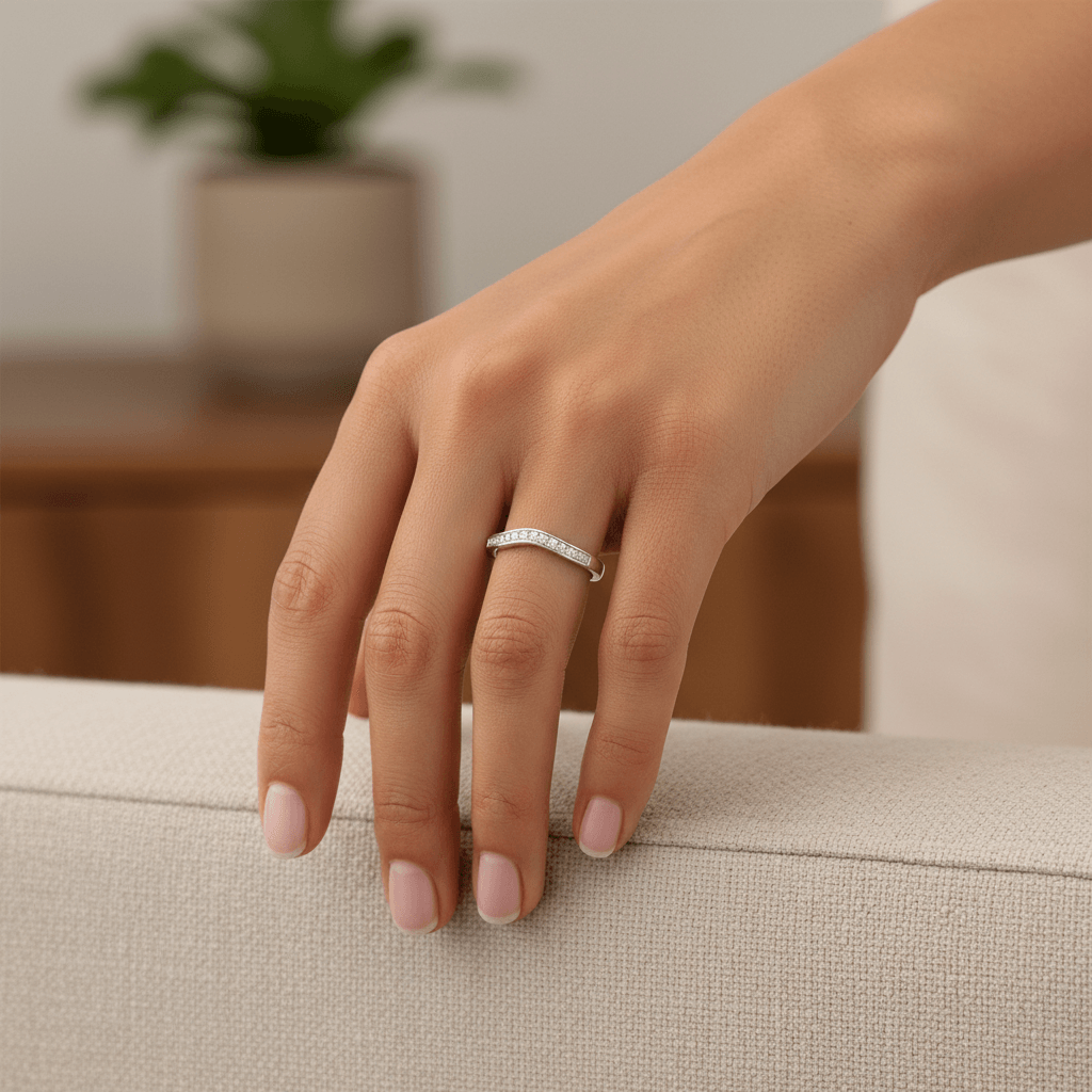 Curved_Pave_Setting_Diamond_Wedding_Ring_On_Hand
