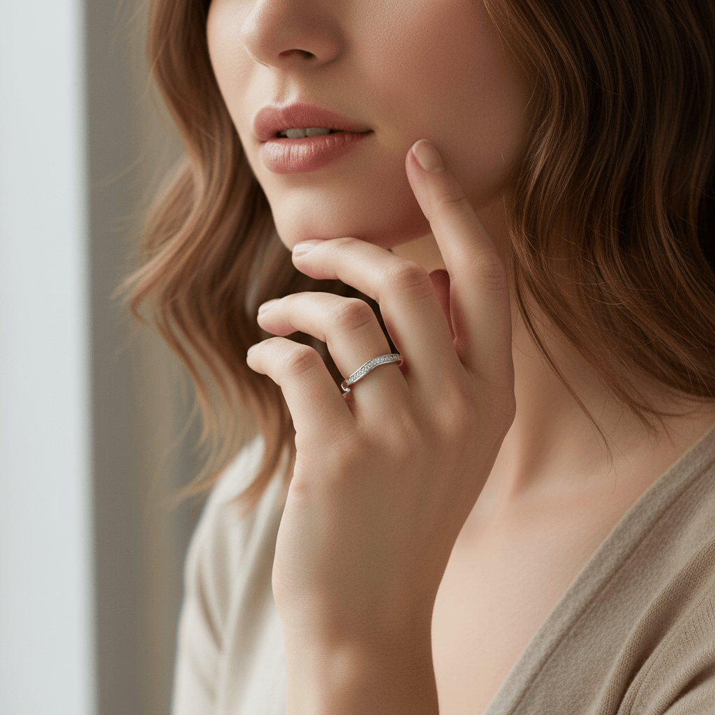 Curved_Pave_Setting_Diamond_Wedding_Ring_On_Model