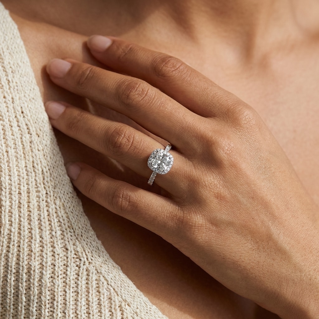 Cushion_Shape_Hidden_Halo_Diamond_Engagement_Ring_On_Hand