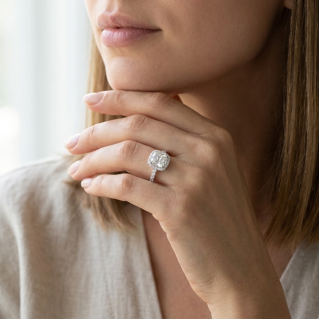 Cushion Shape Hidden Halo Diamond Engagement Ring - alternate view
