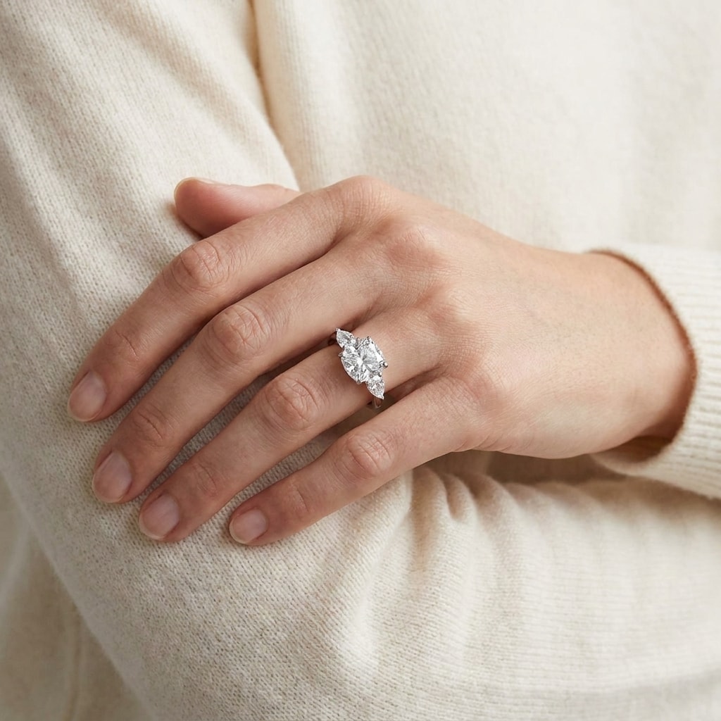 Cushion Cut Pear Side Trilogy Lab Grown Diamond Engagement Ring view 6
