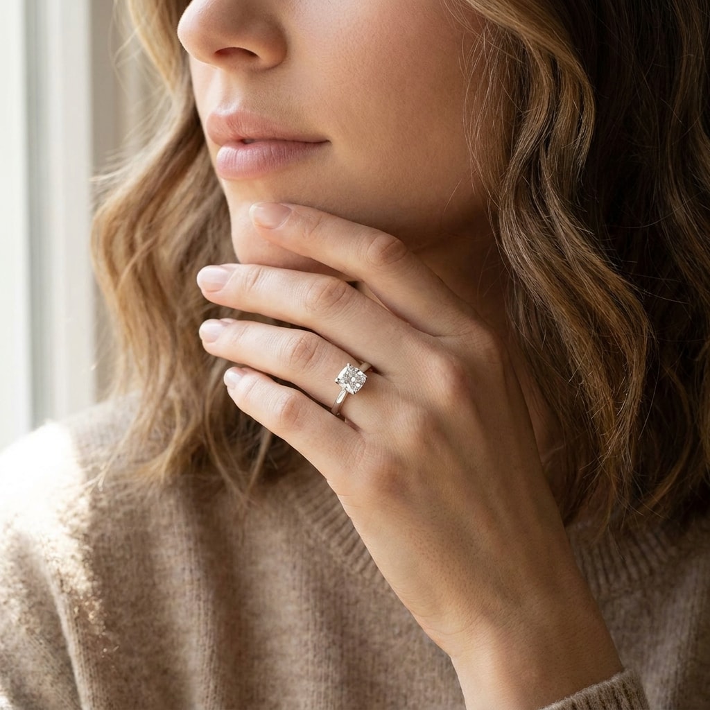 Cushion Cut Solitaire Diamond Engagement Ring - alternate view