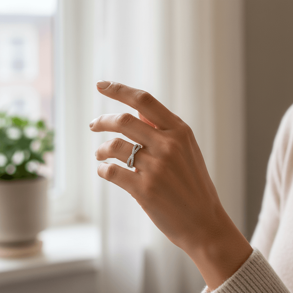 Double_Cross_Diamond_Wedding_Ring_On_Hand