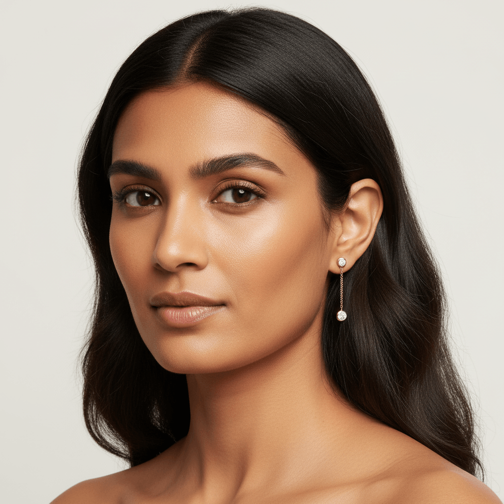 Double Diamond Drop Earrings - alternate view